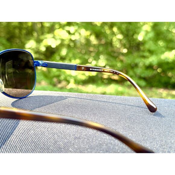 Burberry BE3080 Navy Blue Aviator Sunglasses Check Pattern Temples 59-14-135 main image 6